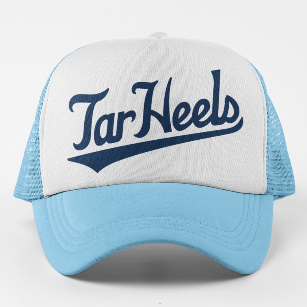 NEW Tar Heels Script Logo Foam Trucker Mesh Snapback Hat 2-TONE WHITE LIGHT BLUE